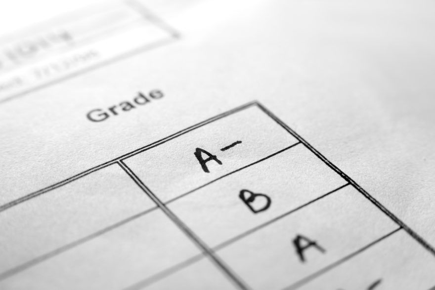 A report card's grade column.