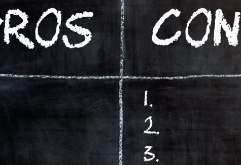 A blackboard with numbers 1-3 to list pros and cons.