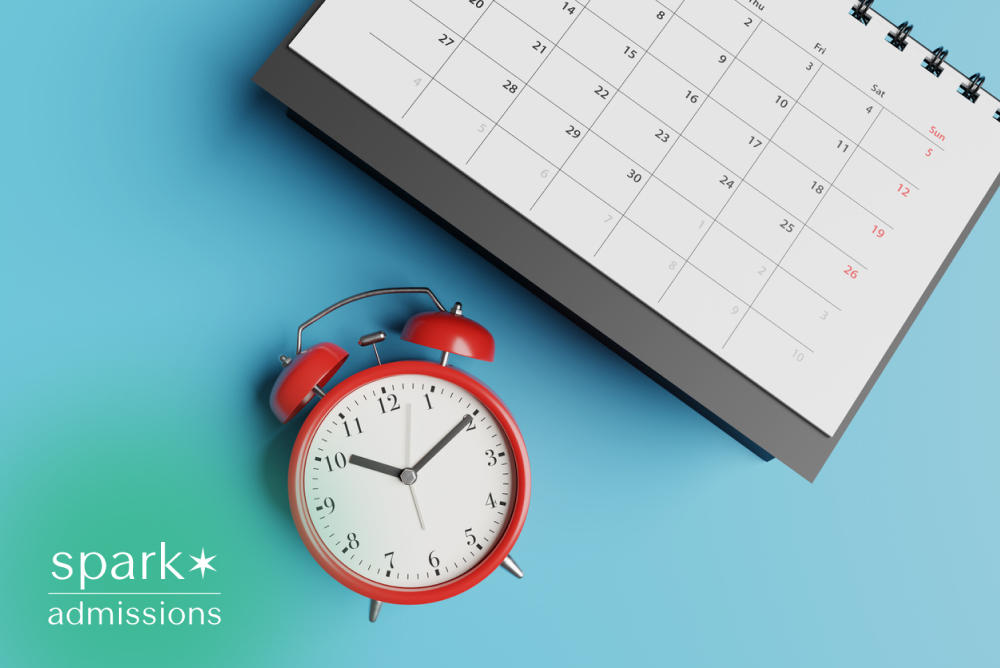 Alarm clock beside a calendar representing exam deadlines and study planning