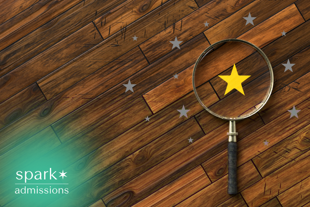 Magnifying glass highlighting a gold star to represent discovering unique strengths