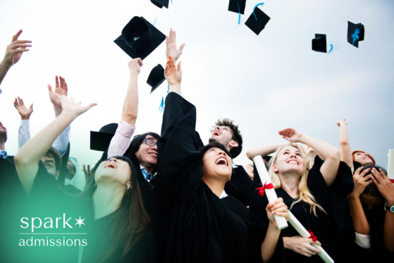 Graduates throwing caps in the air during a commencement ceremony