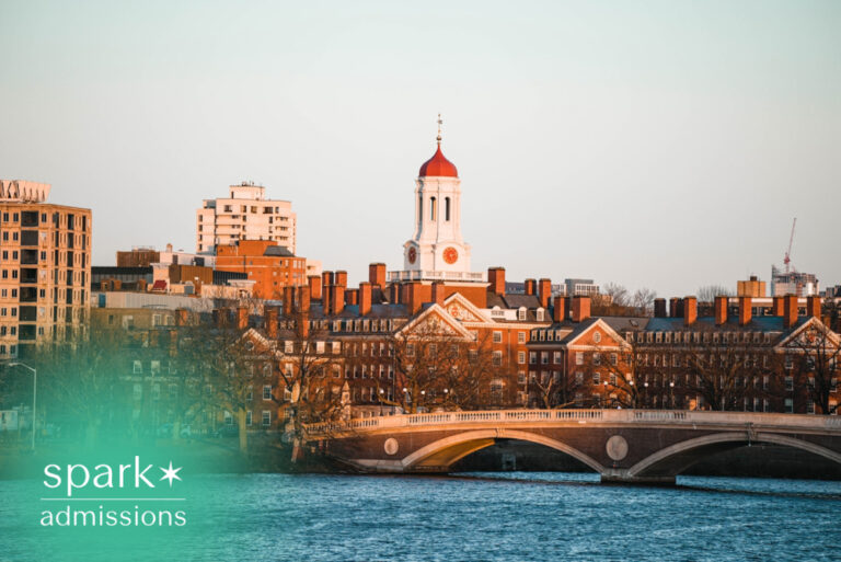 Harvard campus skyline along the Charles River