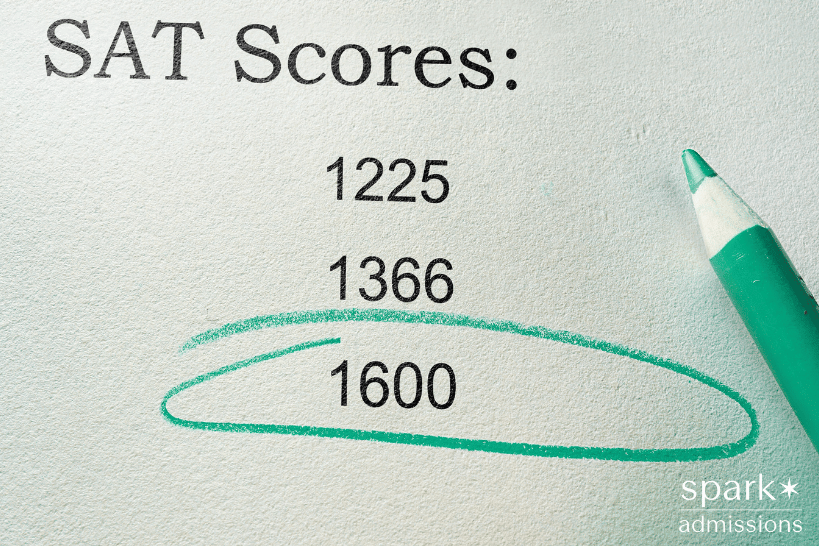SAT score sheet with scores highlighted in green