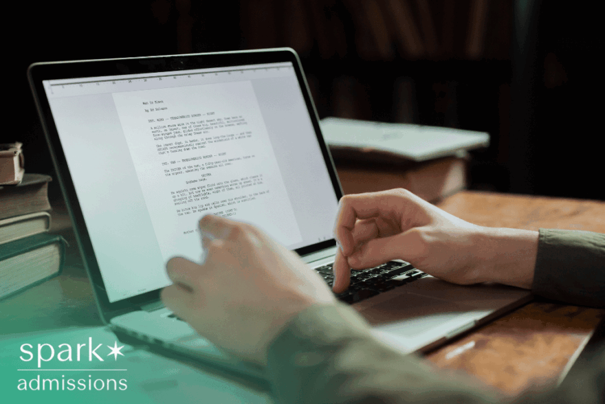 Student writing an essay on a laptop for school exam