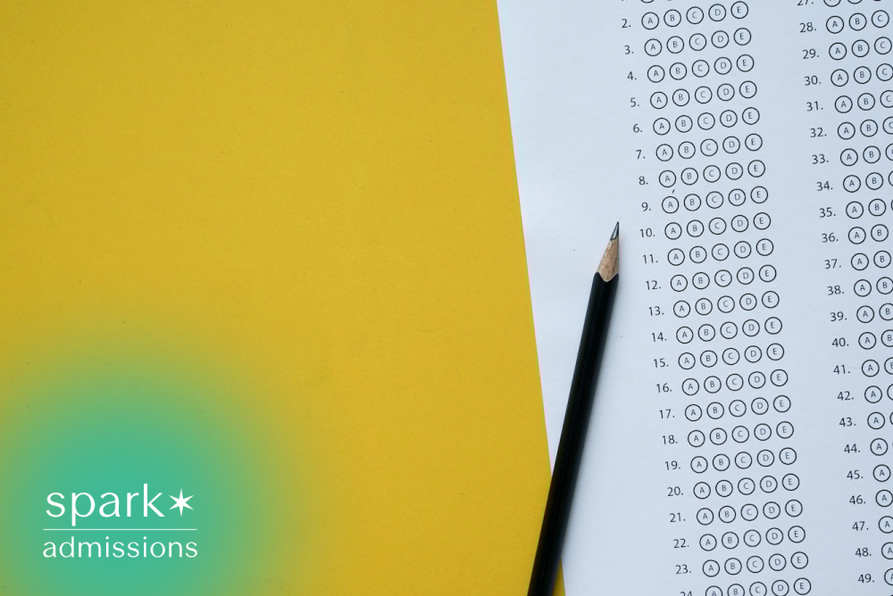 Multiple choice answer sheet with pencil on yellow background