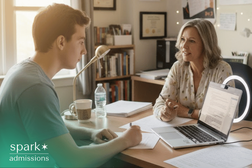 Admission consultant guiding student with essays and video prep