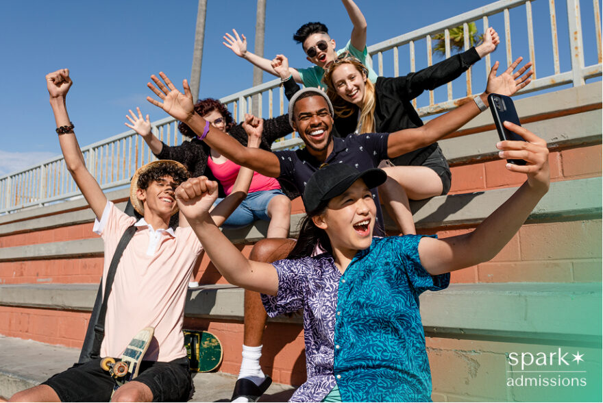 Group shot of best friends, summer in Venice Beach, Los Angeles