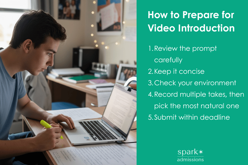 Student preparing video introduction for college application