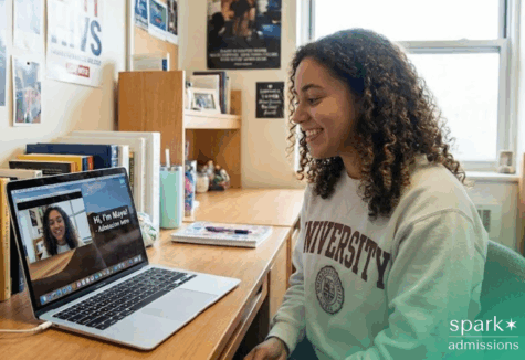 Female student recording video introduction for college admissions