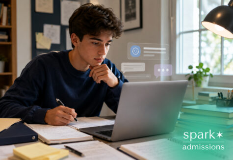 Student using AI writing support while drafting notes for college applications