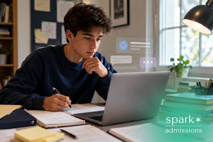 Student using AI writing support while drafting notes for college applications
