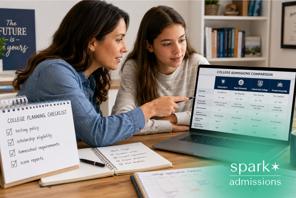 Parent and student comparing college admissions requirements for homeschool applicants