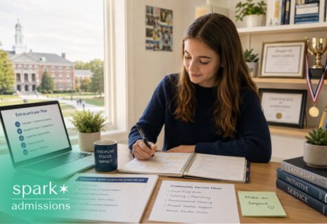 Student planning extracurricular activities and community service for college applications