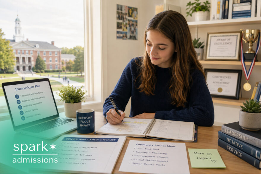 Student planning extracurricular activities and community service for college applications