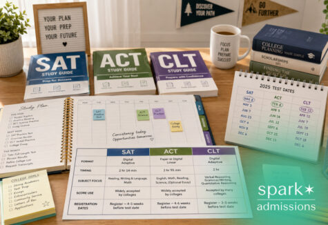 Test prep planner with SAT ACT and CLT study guides and college planning notes