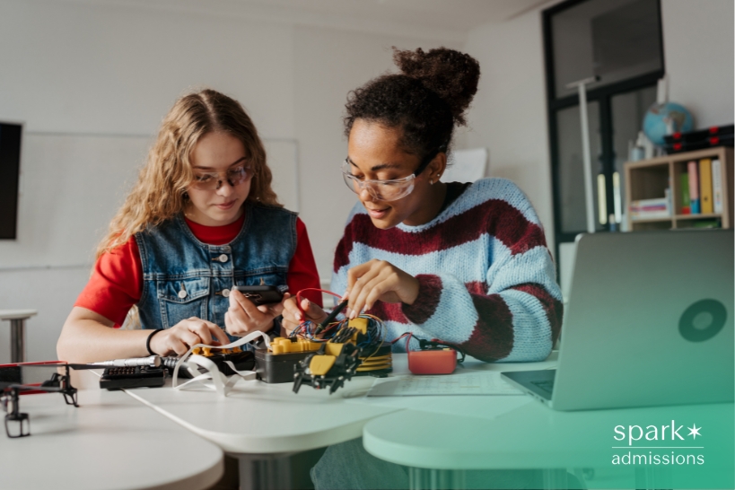 STEM applicants working on an engineering project while preparing for Ivy League college admissions.