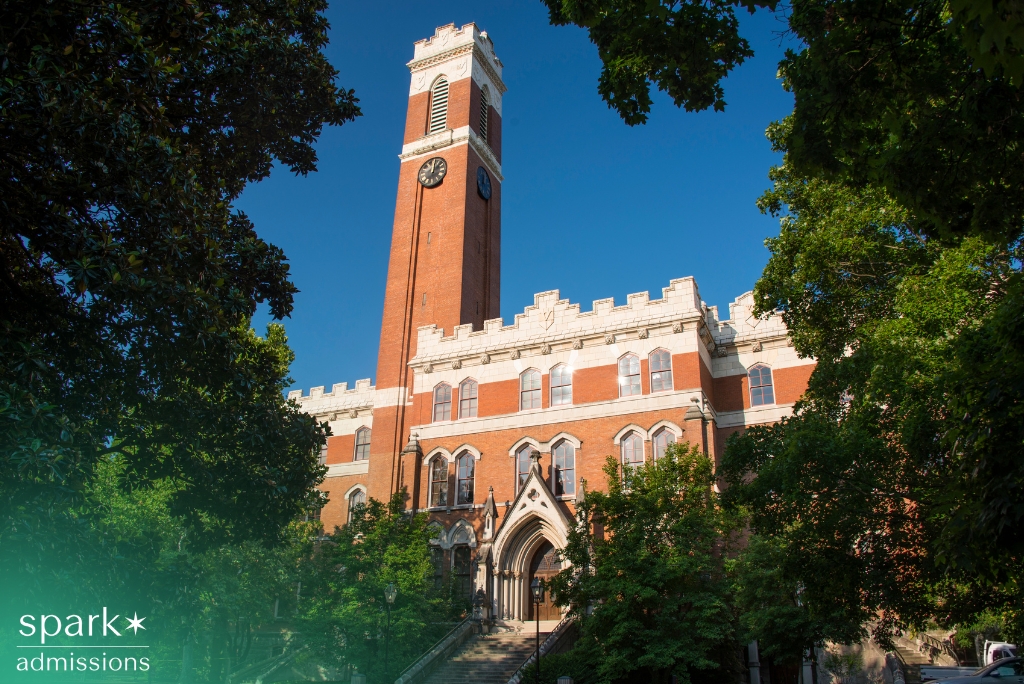 Vanderbilt University campus building with its historic clock tower in Nashville, Tennessee.